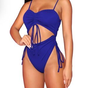 NWT Cobalt Blue Rouched Cutout One Piece Swimsuit
